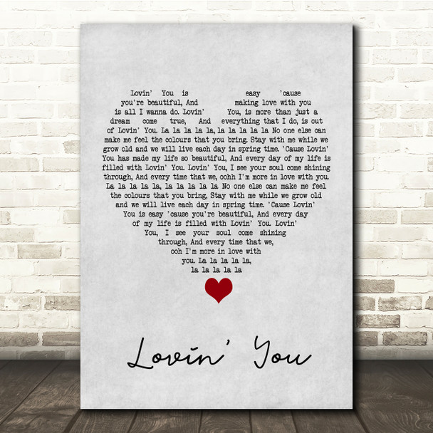 Minnie Ripperton Lovin' You Grey Heart Song Lyric Quote Music Poster Print