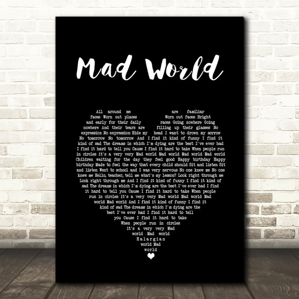 Tears For Fears Mad World Black Heart Song Lyric Quote Music Poster Print