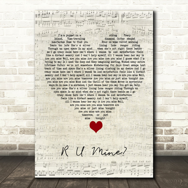 Arctic Monkeys R U Mine Script Heart Song Lyric Quote Music Poster Print