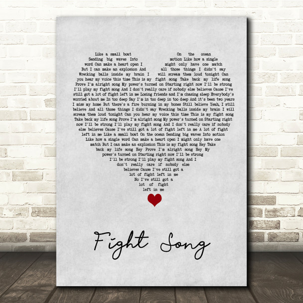 Rachel Platten Fight Song Grey Heart Song Lyric Quote Music Poster Print