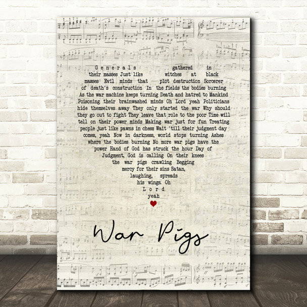 Black Sabbath War Pigs Script Heart Song Lyric Quote Music Poster Print