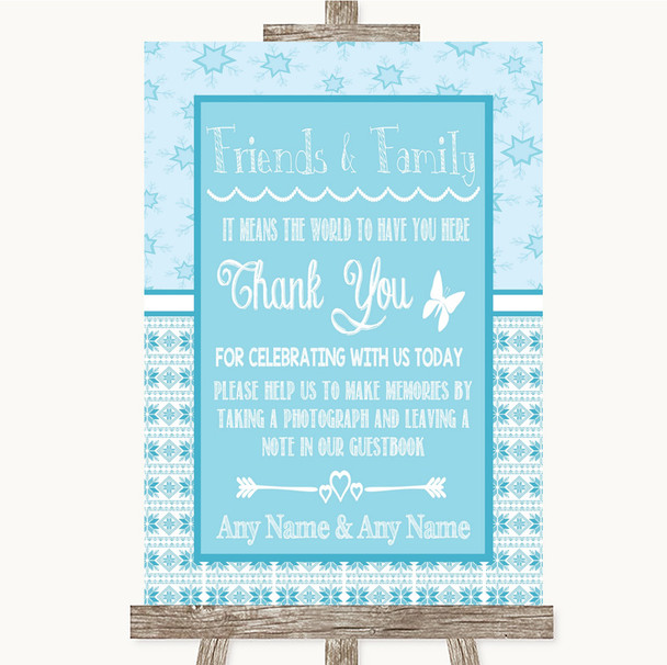 Winter Blue Photo Guestbook Friends & Family Personalized Wedding Sign