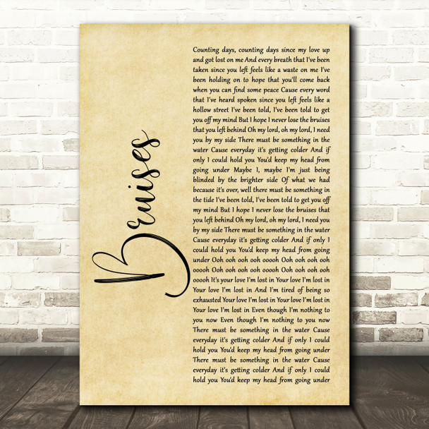 Lewis Capaldi Bruises Rustic Script Song Lyric Quote Music Poster Print