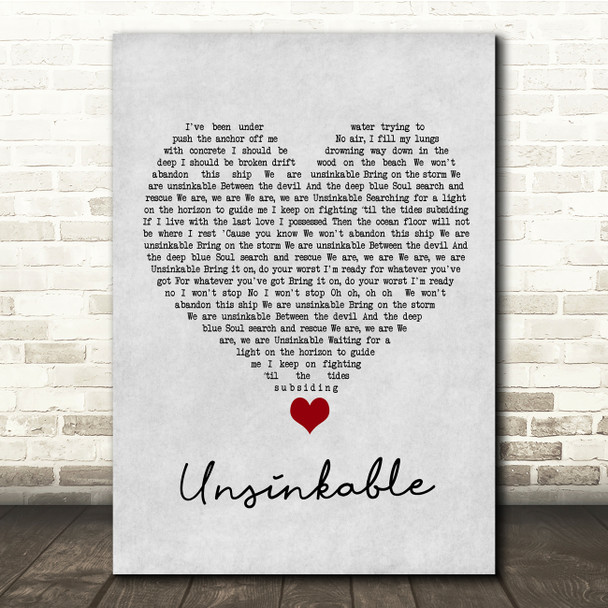 Lucy Spraggan Unsinkable Grey Heart Song Lyric Quote Music Poster Print