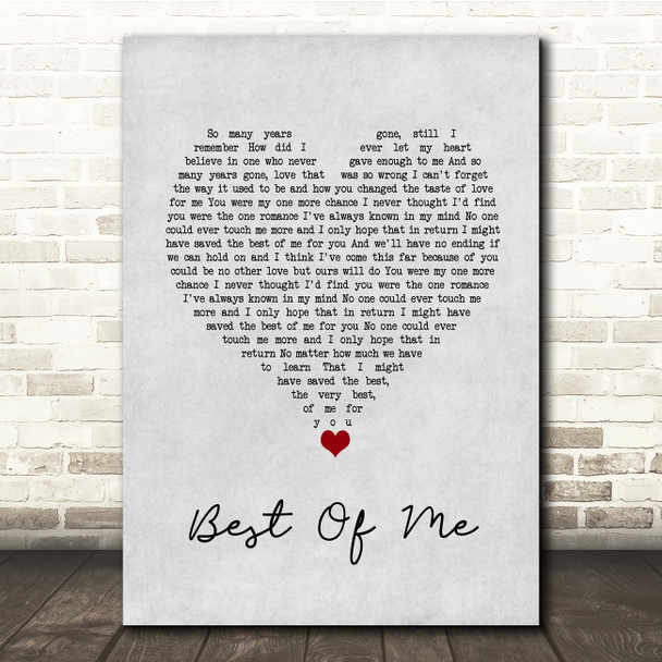 Michael Buble Best Of Me Grey Heart Song Lyric Quote Music Poster Print