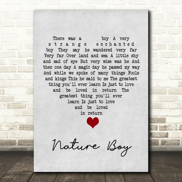 Nat King Cole Nature Boy Grey Heart Song Lyric Quote Music Poster Print