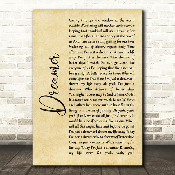 Ozzy Osbourne Dreamer Rustic Script Song Lyric Quote Music Poster Print