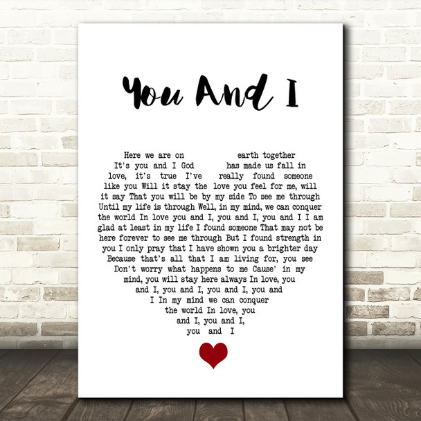 Stevie Wonder You And I White Heart Song Lyric Quote Music Poster Print