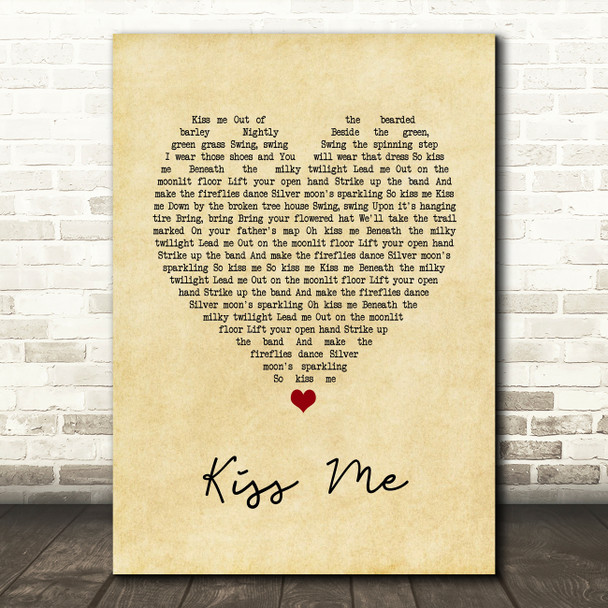 Jason Walker Kiss Me Vintage Heart Song Lyric Quote Music Poster Print