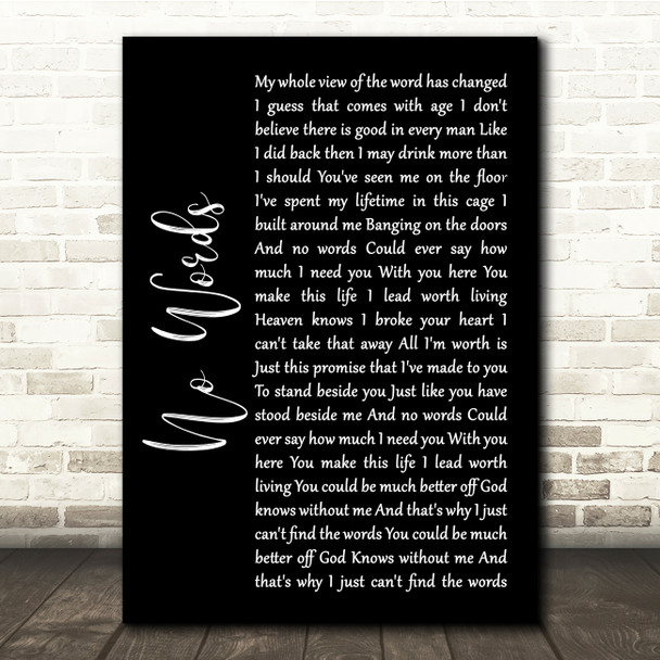 Cody Jinks No Words Black Script Song Lyric Quote Music Poster Print