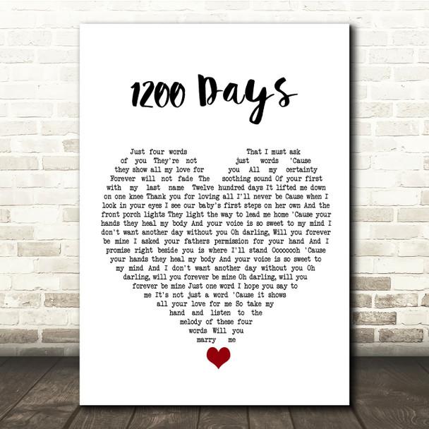 Eric Baker 1200 Days White Heart Song Lyric Quote Music Poster Print
