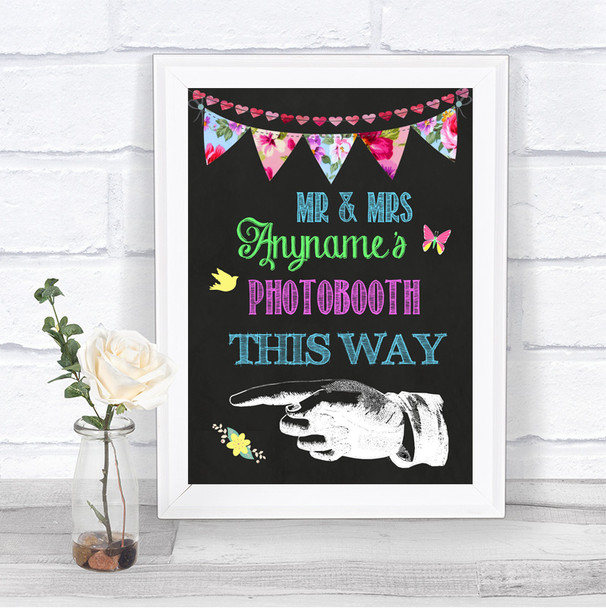 Bright Bunting Chalk Photobooth This Way Left Personalized Wedding Sign