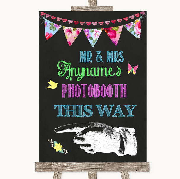 Bright Bunting Chalk Photobooth This Way Left Personalized Wedding Sign