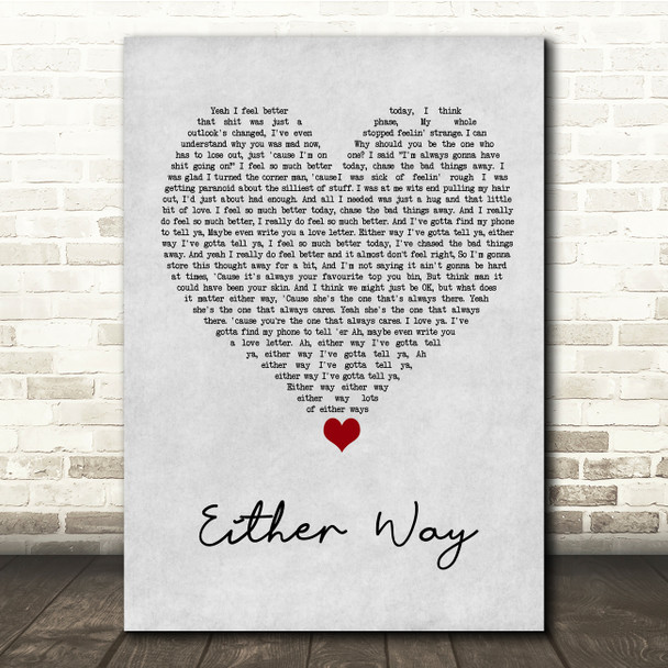 The Twang Either Way Grey Heart Song Lyric Quote Music Poster Print