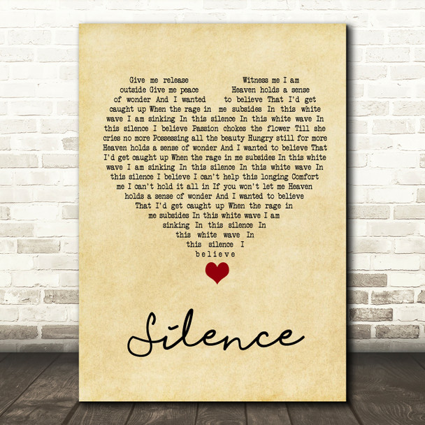 Delerium Silence Vintage Heart Song Lyric Quote Music Poster Print
