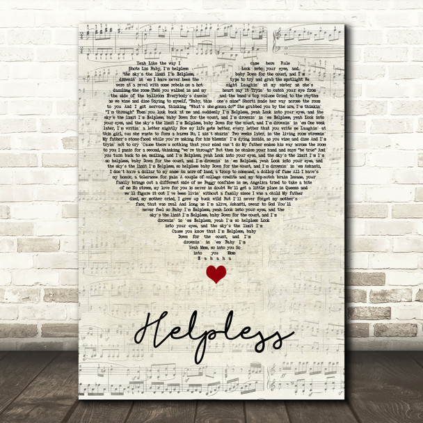 Ashanti Helpless Script Heart Song Lyric Quote Music Poster Print