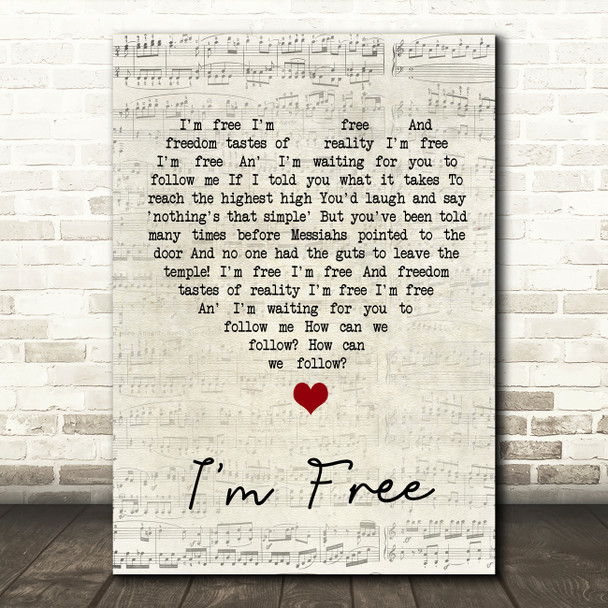 The Who I'm Free Script Heart Song Lyric Quote Music Poster Print