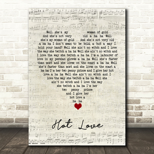 T Rex Hot Love Script Heart Song Lyric Quote Music Poster Print