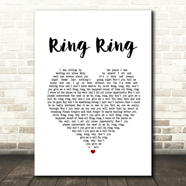 ABBA Ring Ring White Heart Song Lyric Quote Music Poster Print