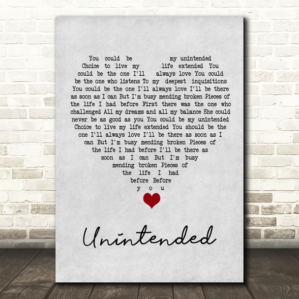 Muse Unintended Grey Heart Song Lyric Quote Music Poster Print