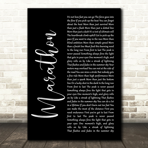 Rush Marathon Black Script Song Lyric Quote Music Poster Print