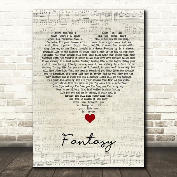 Earth, Wind And Fire Fantasy Script Heart Song Lyric Quote Music Poster Print