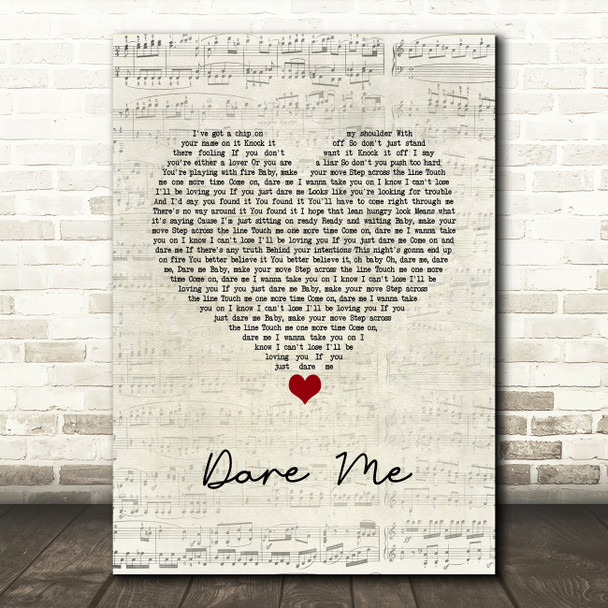 The Pointer Sisters Dare Me Script Heart Song Lyric Quote Music Poster Print