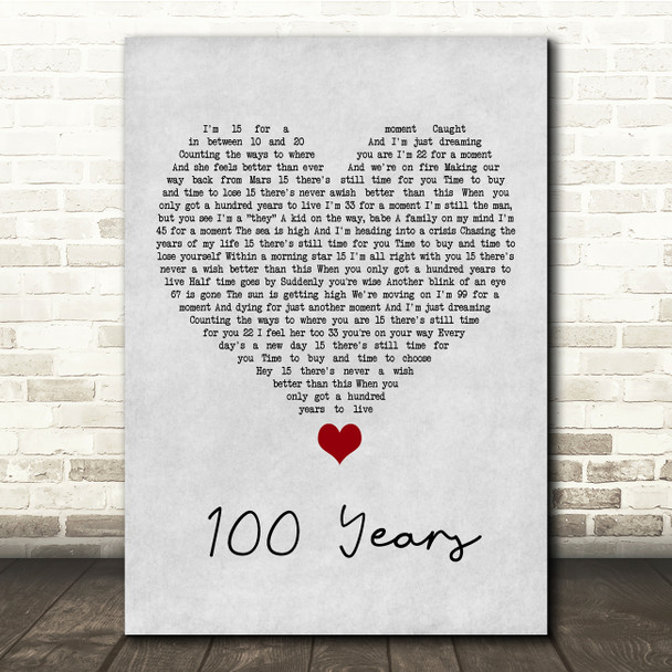 Five For Fighting 100 Years Grey Heart Song Lyric Quote Music Poster Print