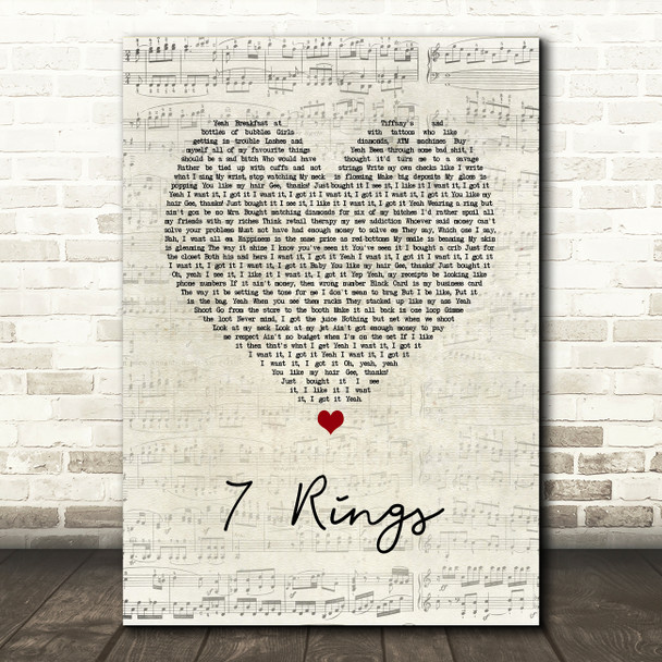 Ariana Grande 7 Rings Script Heart Song Lyric Quote Music Poster Print