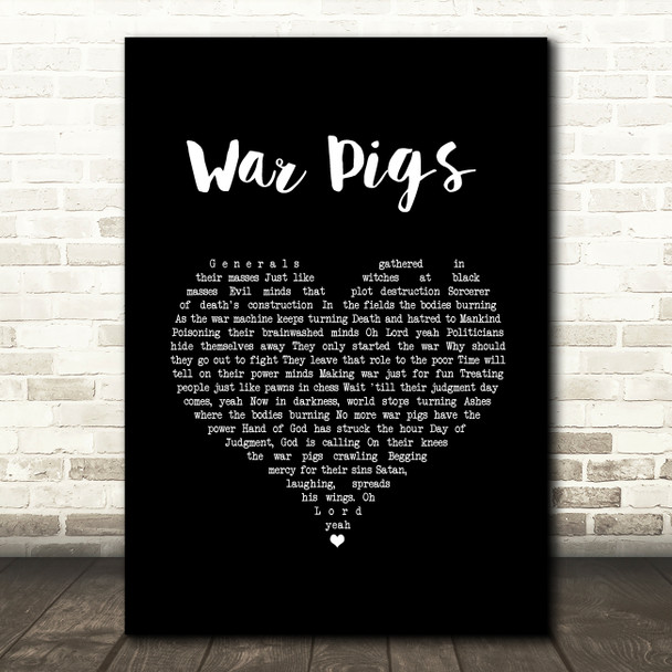 Black Sabbath War Pigs Black Heart Song Lyric Quote Music Poster Print