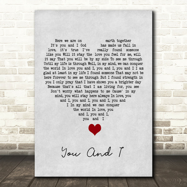 Stevie Wonder You And I Grey Heart Song Lyric Quote Music Poster Print