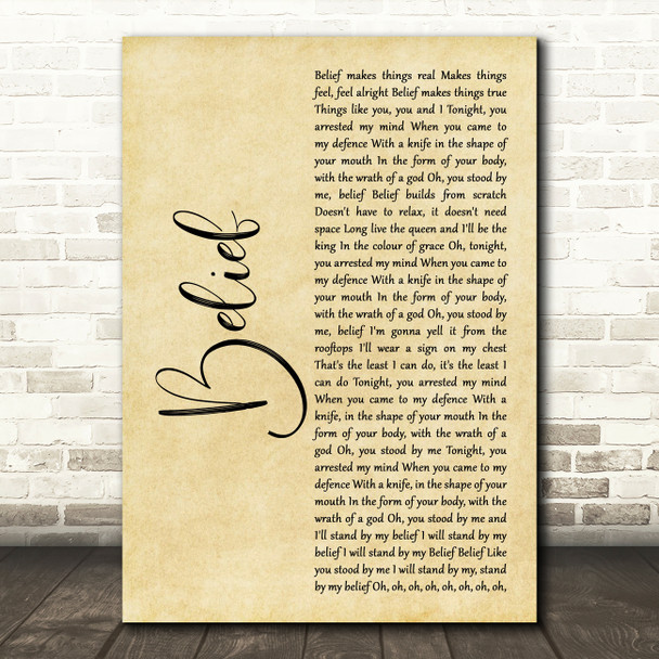 Gavin DeGraw Belief Rustic Script Song Lyric Quote Music Poster Print