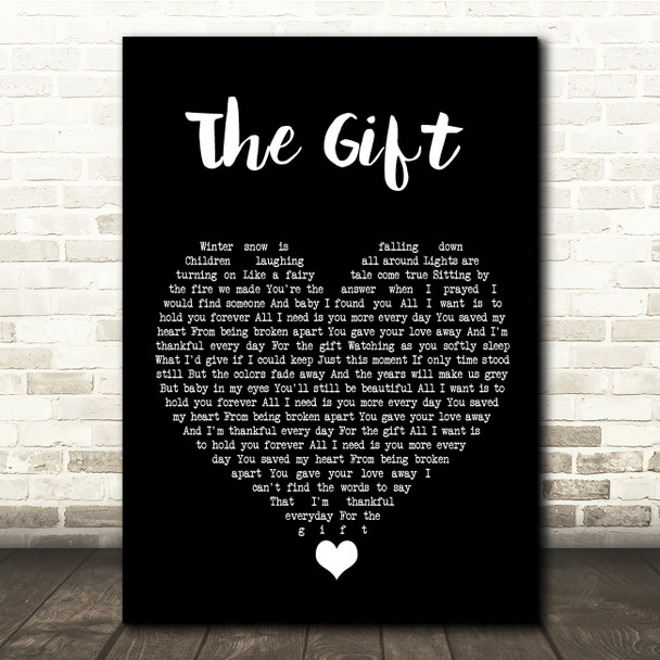 Jim Brickman The Gift Black Heart Song Lyric Quote Music Poster Print