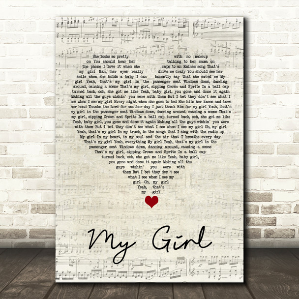 Dylan Scott My Girl Script Heart Song Lyric Quote Music Poster Print