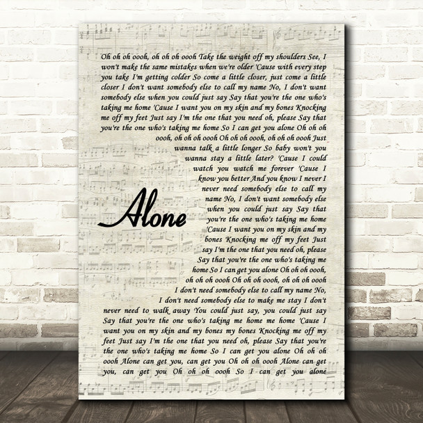 Jessie Ware Alone Vintage Script Song Lyric Quote Music Poster Print
