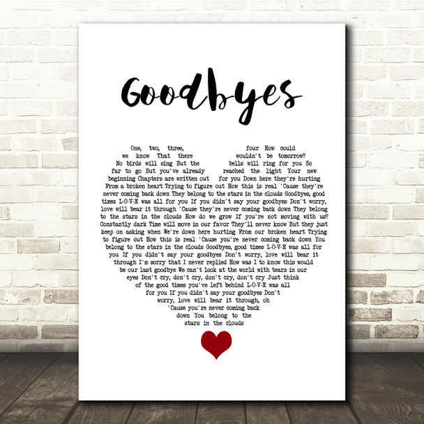 Jorja Smith Goodbyes White Heart Song Lyric Quote Music Poster Print