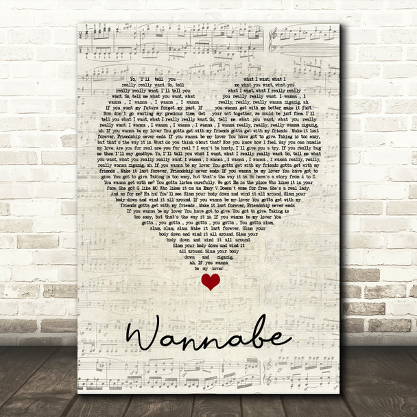 Spice Girls Wannabe Script Heart Song Lyric Quote Music Poster Print