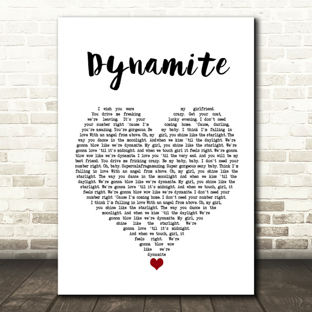 Roadtrip Dynamite White Heart Song Lyric Quote Music Poster Print