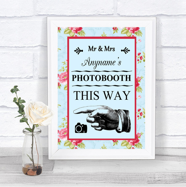 Shabby Chic Floral Photobooth This Way Left Personalized Wedding Sign