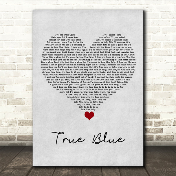 Madonna True Blue Grey Heart Song Lyric Quote Music Poster Print