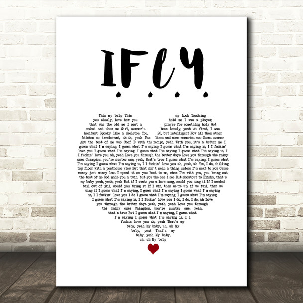 Bazzi I.F.L.Y. White Heart Song Lyric Quote Music Poster Print