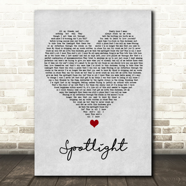 Dappy Spotlight Grey Heart Song Lyric Quote Music Poster Print
