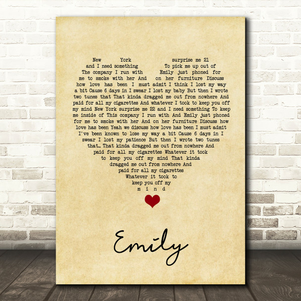 Catfish And The Bottlemen Emily Vintage Heart Song Lyric Quote Music Poster Print