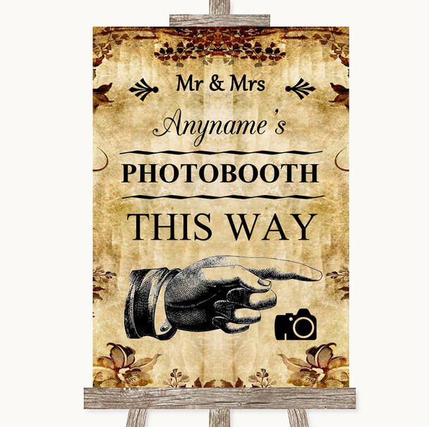 Autumn Vintage Photobooth This Way Right Personalized Wedding Sign