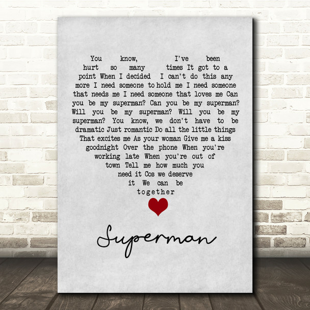 Black Coffee Superman Grey Heart Song Lyric Quote Music Poster Print