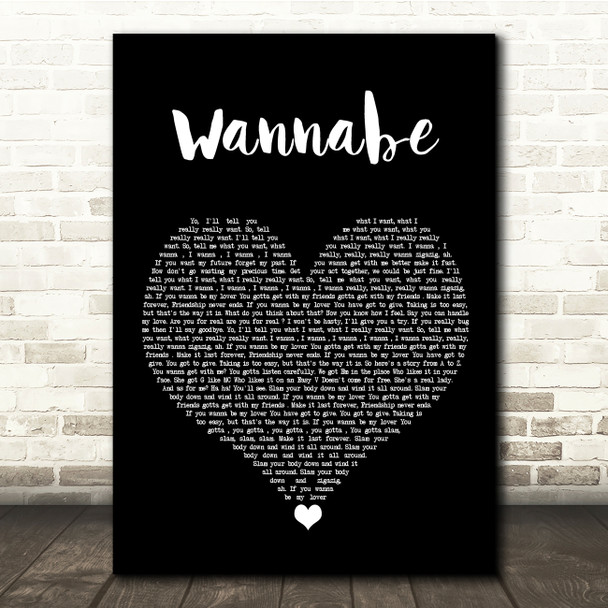 Spice Girls Wannabe Black Heart Song Lyric Quote Music Poster Print