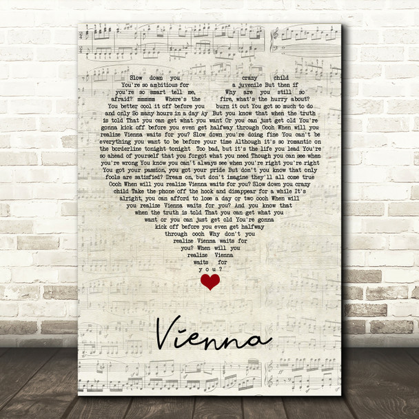 Billy Joel Vienna Script Heart Song Lyric Quote Music Poster Print