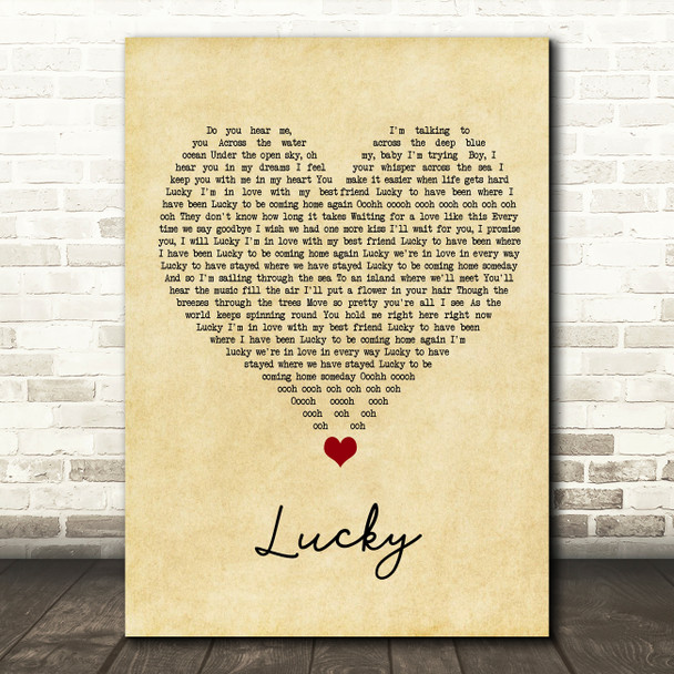 Jason Mraz Lucky Vintage Heart Song Lyric Quote Music Poster Print
