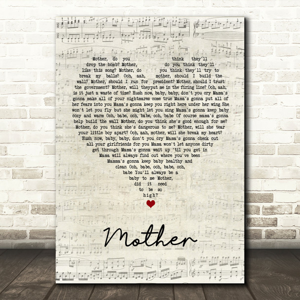 Pink Floyd Mother Script Heart Song Lyric Quote Music Poster Print