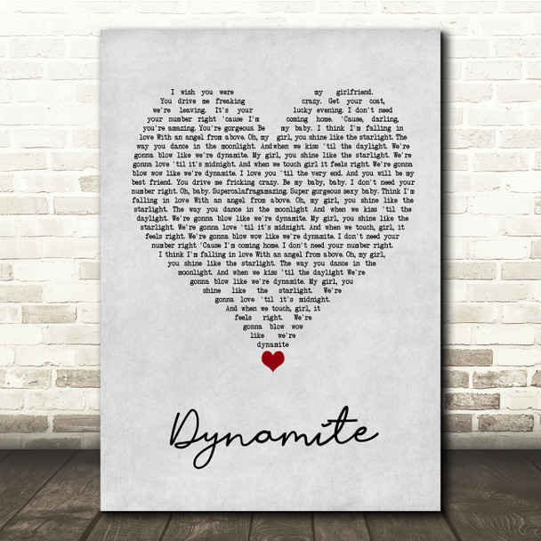 Roadtrip Dynamite Grey Heart Song Lyric Quote Music Poster Print
